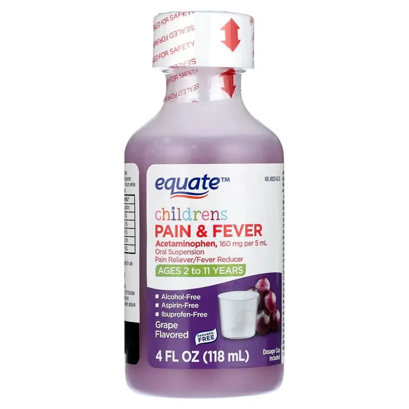 Equate Suspensión Oral de Acetaminofén para el Dolor y la Fiebre para Niños, 160 mg, de 2 a 11 Años, 4 fl oz