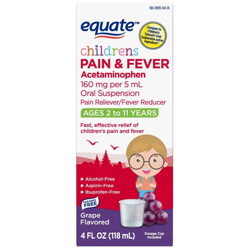 Equate Suspensión Oral de Acetaminofén para el Dolor y la Fiebre para Niños, 160 mg, de 2 a 11 Años, 4 fl oz