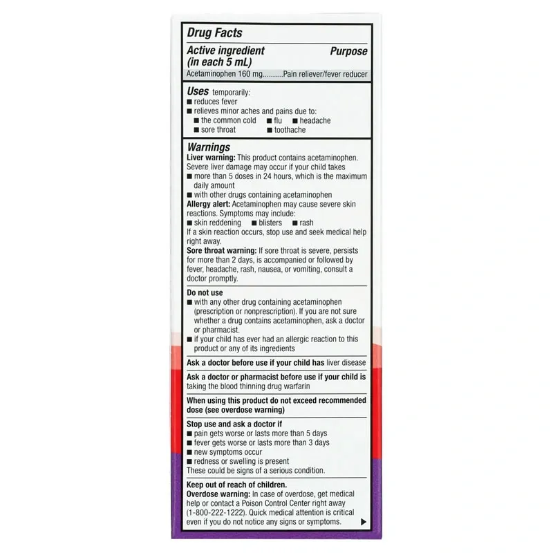 Equate Suspensión Oral de Acetaminofén para el Dolor y la Fiebre para Niños, 160 mg, de 2 a 11 Años, 4 fl oz