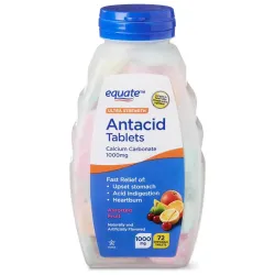 Equate Tabletas Masticables de Frutas Variadas de Antiácido Ultra Fuerte, 1000 mg, 72 Unidades