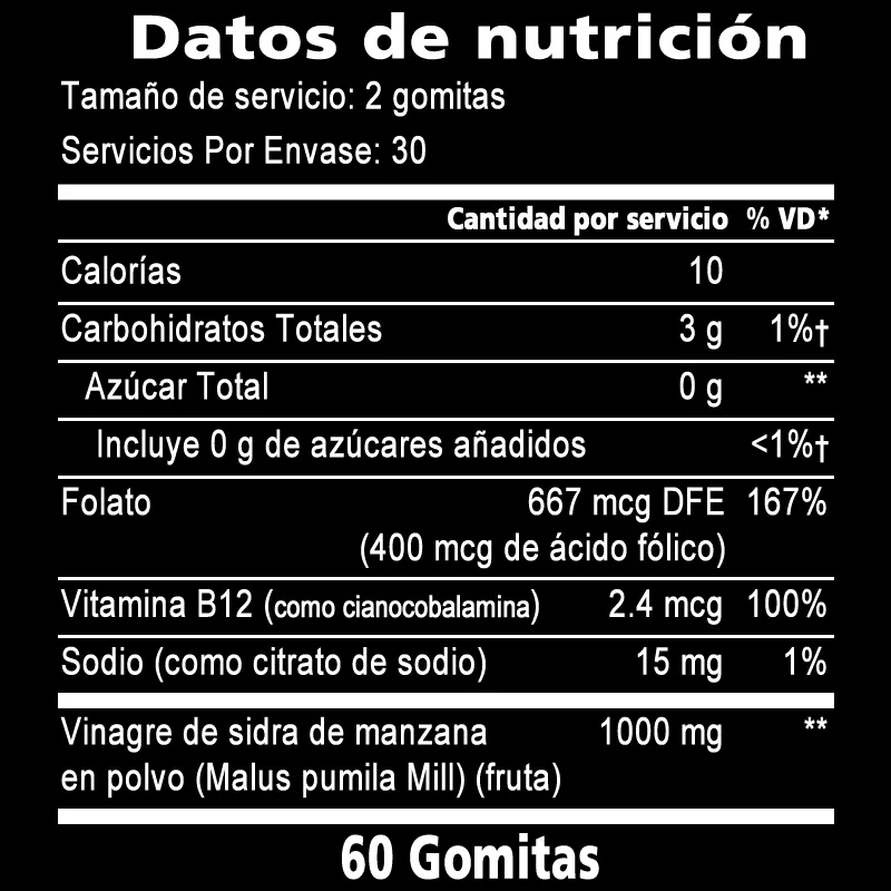 Gomitas de vinagre de manzana de manzana vegana 1000mg