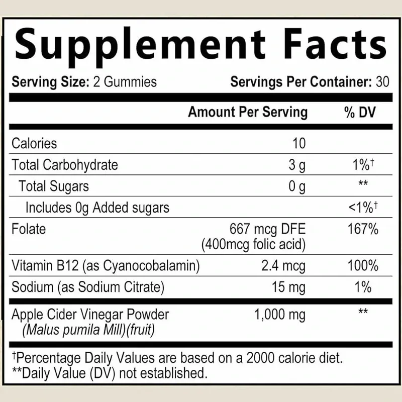 Gomitas de vinagre de manzana de manzana vegana 1000mg