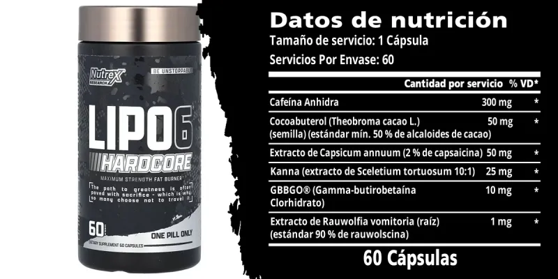 Lipo 6 Hardcore Concentración máxima, 60 cápsulas 