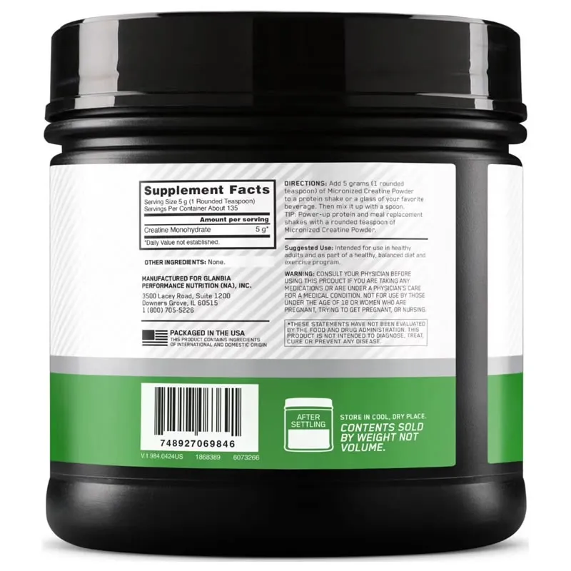 Micronized Creatine Powder, 1.49 lb (675 g), 135 servicios
