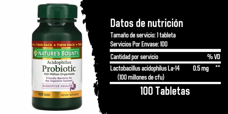 Nature's Bounty Acidophilus Probiotic, 100 Tabletas