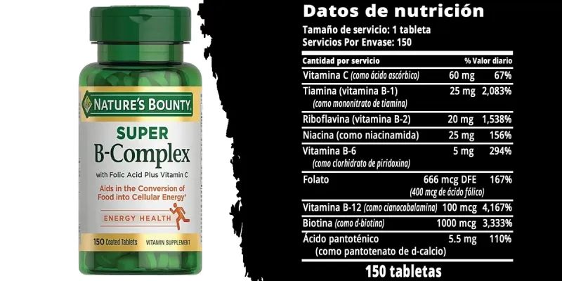 Nature's Bounty Super Complejo-B con Acido Fólico Más Vitamina C, 150 Tabletas 