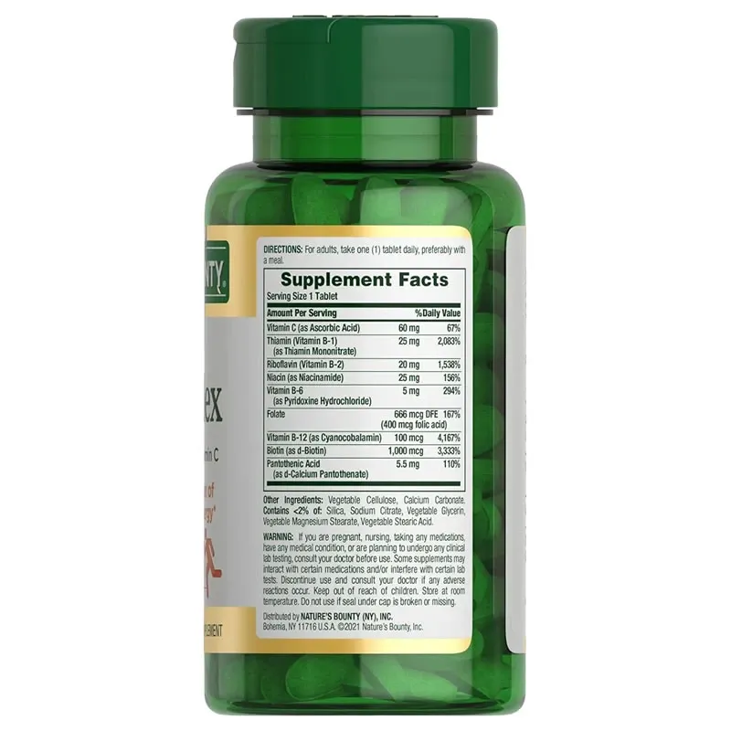 Nature's Bounty Super Complejo-B con Acido Fólico Más Vitamina C, 150 Tabletas 