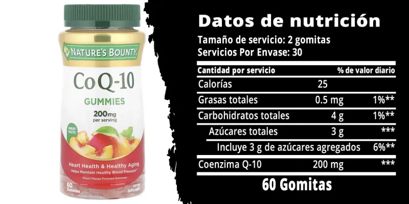 Nature's Bounty, Gomitas con CoQ-10, Melocotón y mango, 60 gomitas (100 mg por gomita) 