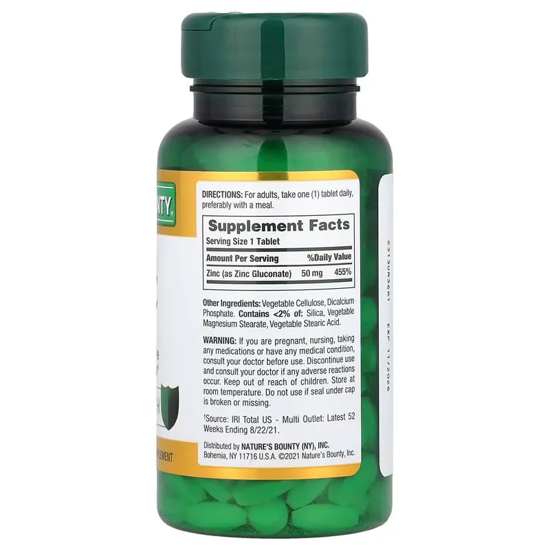 Nature's Bounty Zinc 50 mg, 100 comprimidos