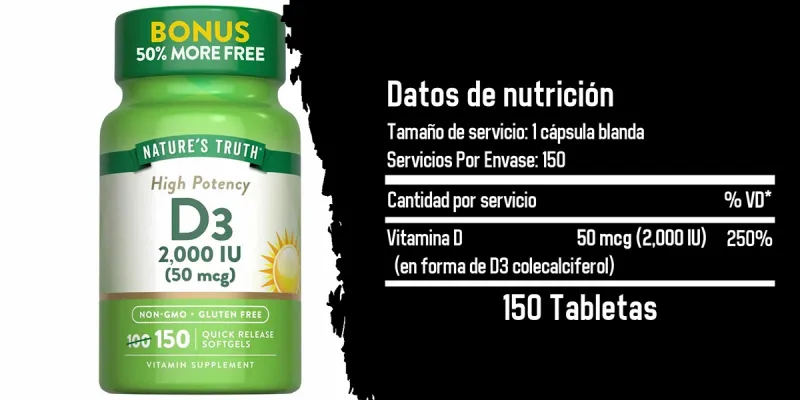 Nature's Truth, Vitamina D3 de alta potencia, 250 mcg (10.000 UI)