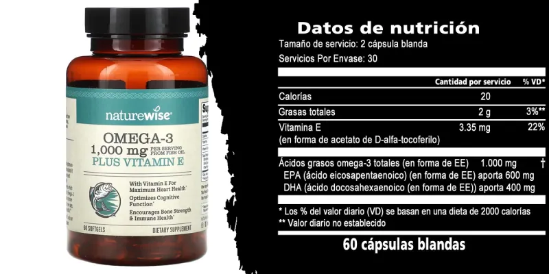 NatureWise, Omega 3 más vitamina E, 60 cápsulas blandas