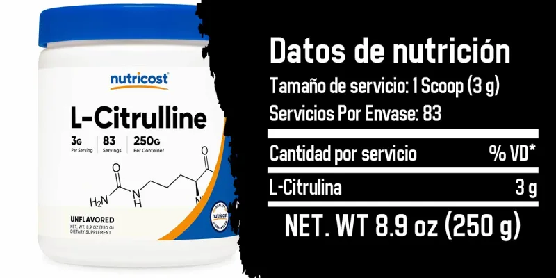 Nutricost L-citrulina pura (base) en polvo 8.82 oz, 83 porciones