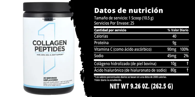 Rule One Proteins, Collagen Peptides + Vitamin C and Hyaluronic Acid, Unflavored, 9.26 oz (262.5 g)