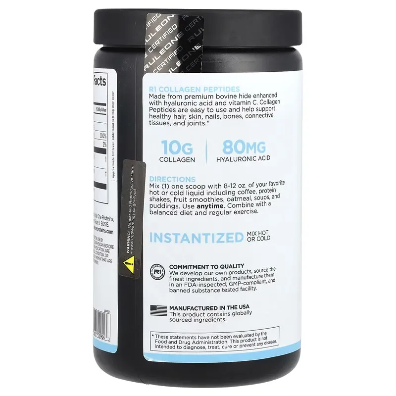 Rule One Proteins, Collagen Peptides + Vitamin C and Hyaluronic Acid, Unflavored, 9.26 oz (262.5 g)
