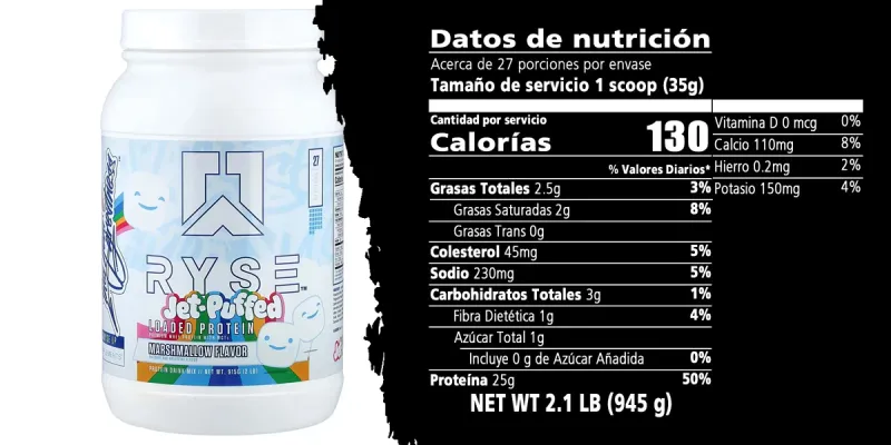 RYSE Polvo de proteína cargado, 25 g de aislado y concentrado de proteína de suero, 27 porciones (malvavisco)