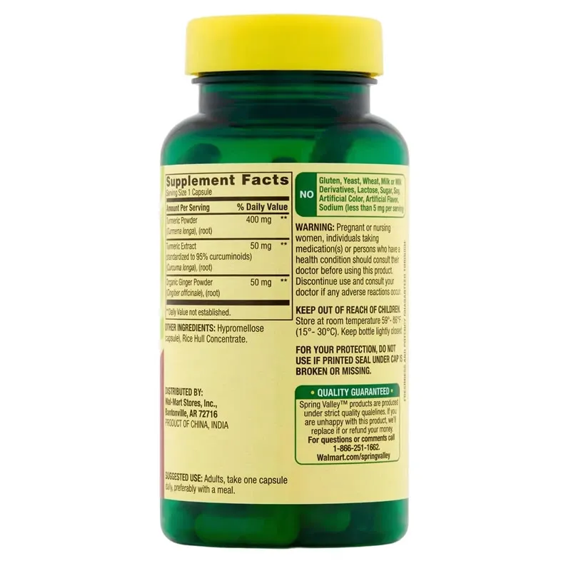Spring Valley, Curcumina de cúrcuma con jengibre en polvo – 500 mg, 90 cápsulas vegetarianas