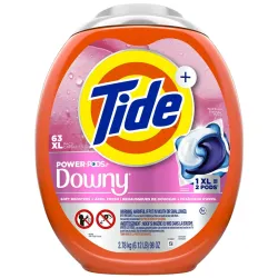 Tide Power PODS con Paquetes de Detergente para Ropa Downy Soft Boosters, Aroma Fresco de Abril, 63 Unidades