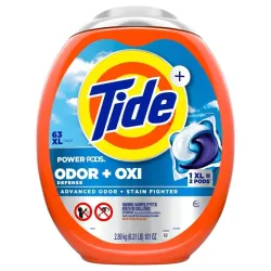 Tide Ultra OXI Power PODS con eliminadores de olores, 63 unidades para suciedad visible e invisible