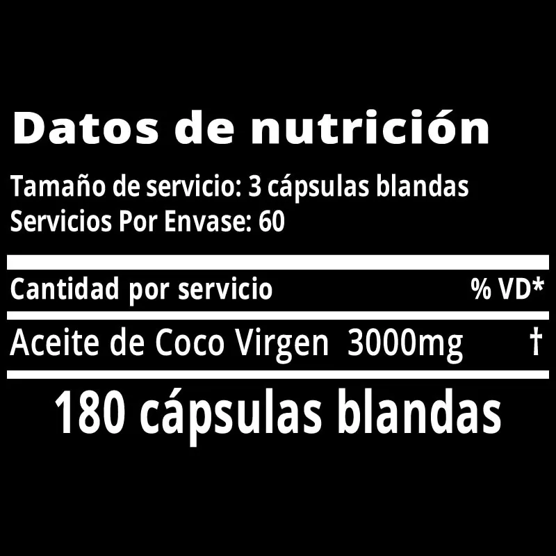 Vitamatic Cápsulas blandas de aceite de coco virgen, 3000 mg por porción, 60 porciones, 180 unidades