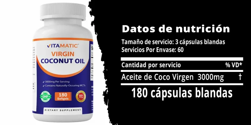 Vitamatic Cápsulas blandas de aceite de coco virgen, 3000 mg por porción, 60 porciones, 180 unidades