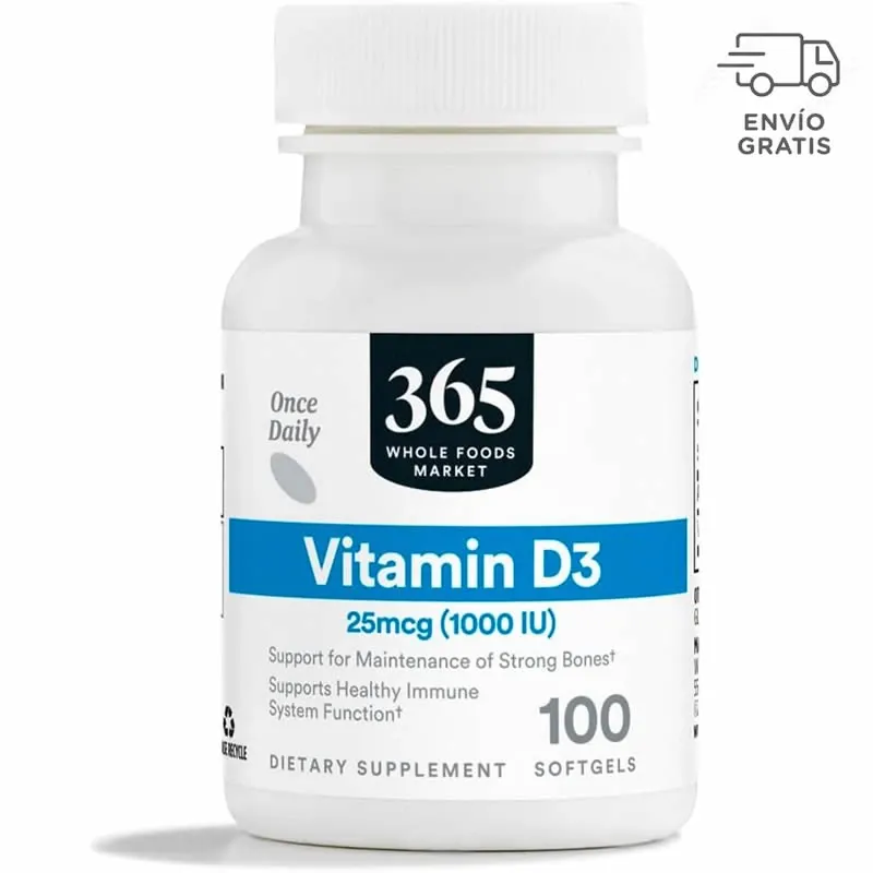 Vitamina D3 1000 UI, 100 cápsulas blandas