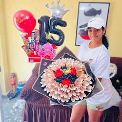 Combo cesta con # peluche y ramo buchón 💸