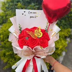🌹❤️🎈 Ramo 6 Rosas + Globo Corazón