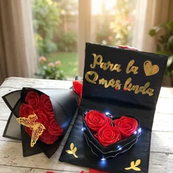Combo de ramo de rosas y caja sorpresa con rosas y luces personalizado✨🎁