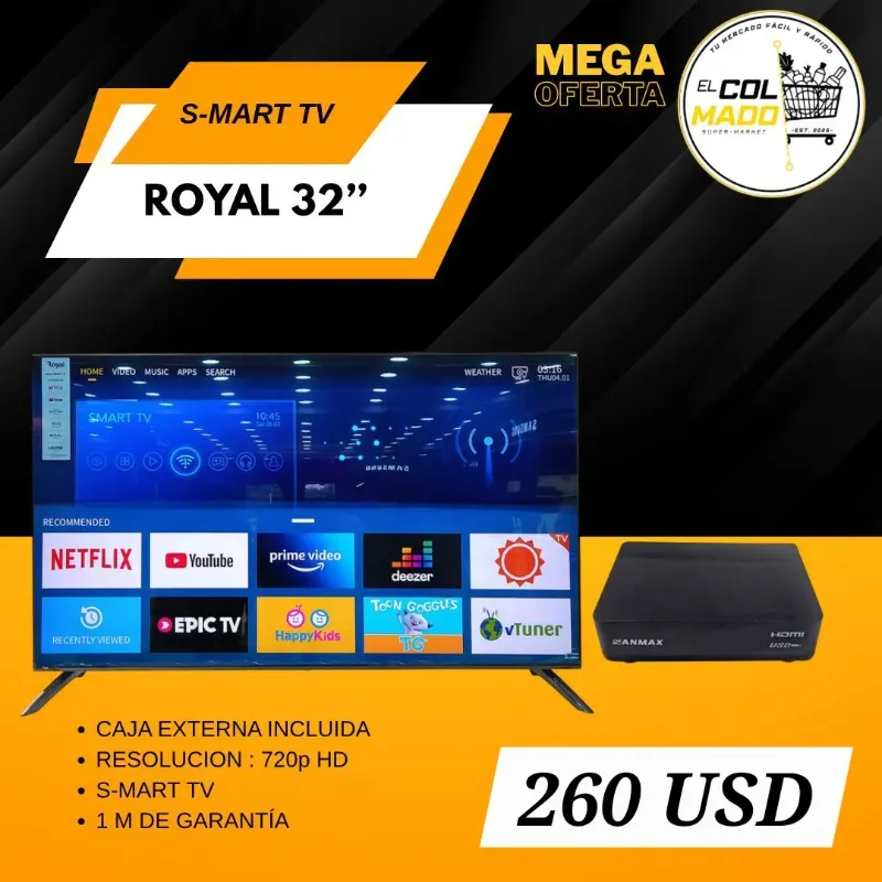 Smart TV Royal v32" con cajita externa Incluida 