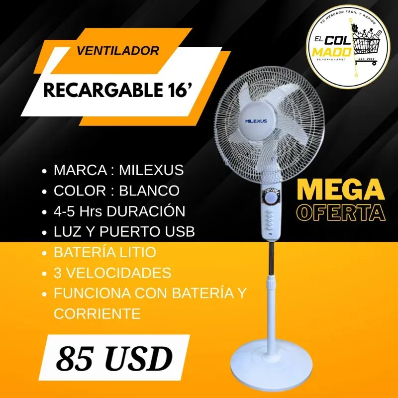 Ventilador Recargable de Pedestal 16" 