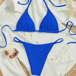 Bikini Acanalado Azul Talla S/M