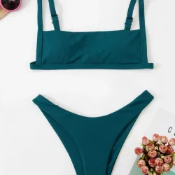 Bikini corte alto verde oscuro
