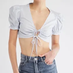 Blusa celeste con nudo bershka