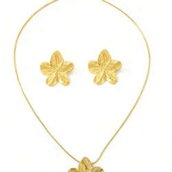 Juego de collar y aretes de flores dorados