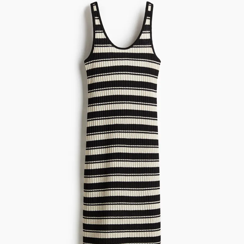Vestido H&M acanalado Beige y Negro Talla Xs