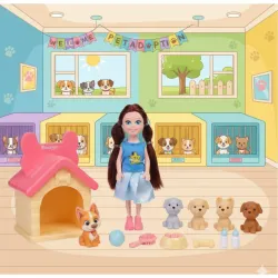 Muñeca + set de tienda de mascotas
