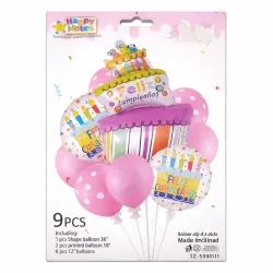 Set de Globos Feliz Cumpleaños 9 pz