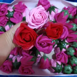 Botones de rosas en rojo y rosado