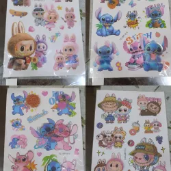 Calcomanías grandes de Stitch y Labubus 