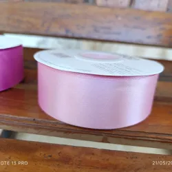 Cinta de satín de 4 cm de ancho color rosado claro 🩷