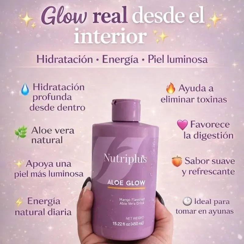 Aloe Glow Nutrición 450 ml (Para la acidez, gastritis, úlceras, hinchazón y el control de peso)