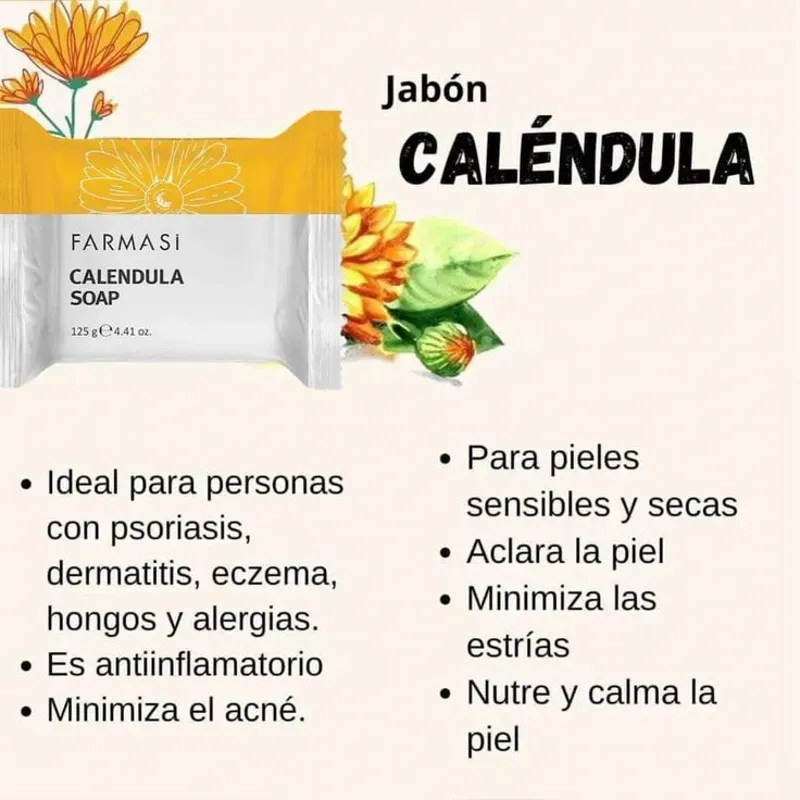 Jabón Caléndula 125g Cicatrizante, elimina manchas, aclara zonas oscuras, hidratante