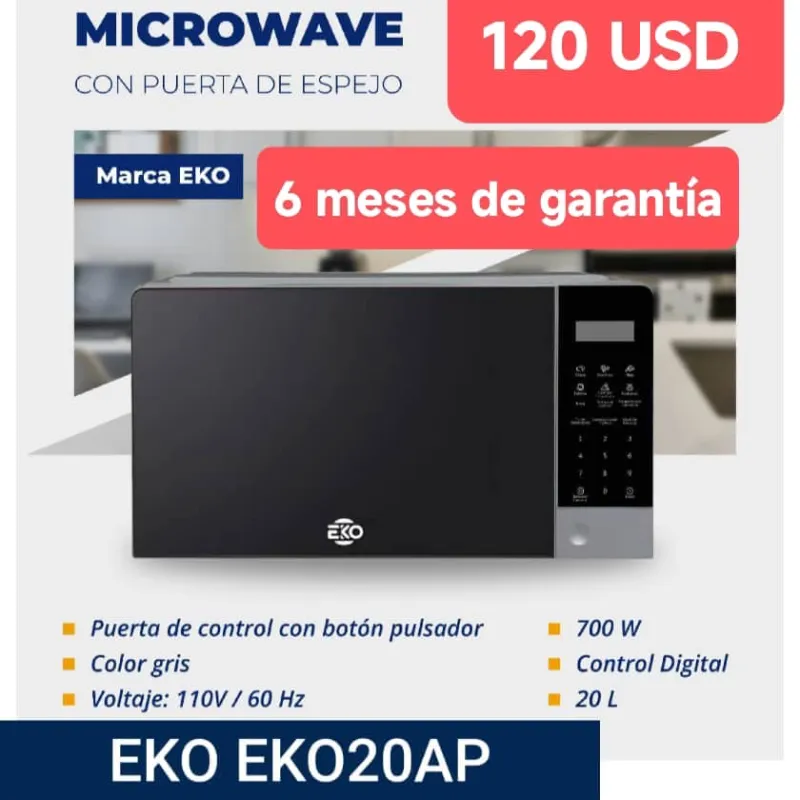 Microwave con puerta de espejo gris EKO 