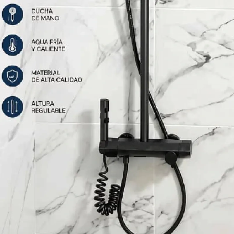 Ducha negra con indicador de temperatura