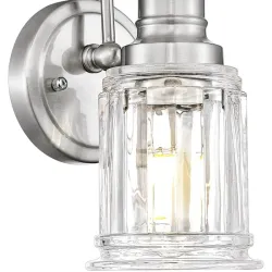 Aplique de pared de níquel cepillado, moderno aplique de pared para baño, aplique de pared de 1 luz con vidrio estriado en forma de campana, 5HZG106B BN