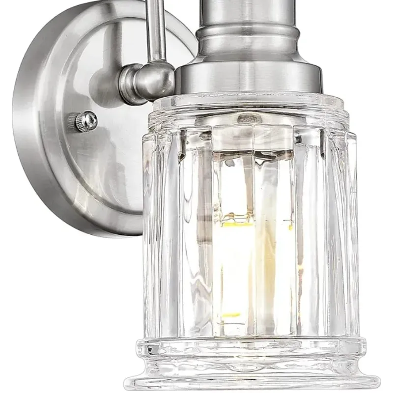 Aplique de pared de níquel cepillado, moderno aplique de pared para baño, aplique de pared de 1 luz con vidrio estriado en forma de campana, 5HZG106B BN