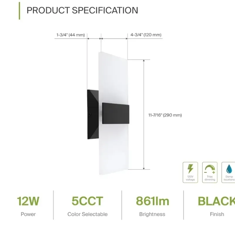 ASD 8 Inch LED Indoor Wall Sconce - Interior moderno 10W 120V 2700K-5000K Accesibles Accesorios de Luz Ajustable Montable Wall, Luces de Pared de Cristal Acrílico para Escalera, Pasillo