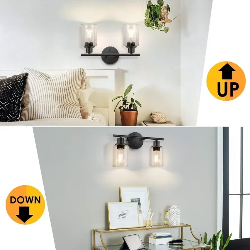 BoostArea Moderna Luz de punto de techo negro de 2 vías con sombra de cristal y cabeza flexiblemente giratoria - Perfecto para cocina, comedor, dormitorio, pasillo.