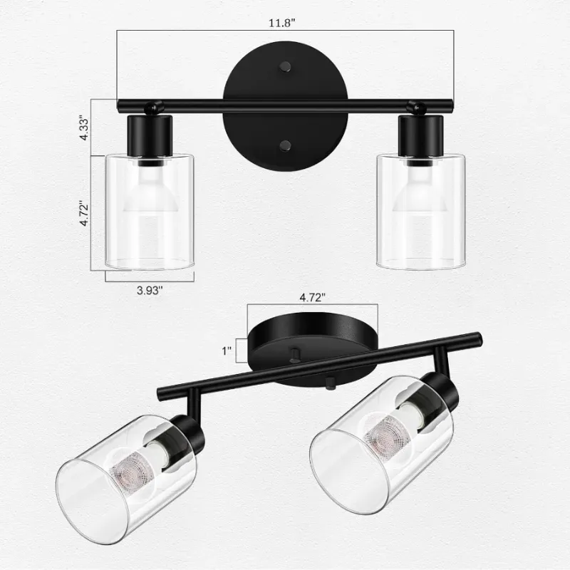BoostArea Moderna Luz de punto de techo negro de 2 vías con sombra de cristal y cabeza flexiblemente giratoria - Perfecto para cocina, comedor, dormitorio, pasillo.