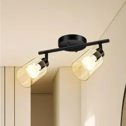 BoostArea Moderna Luz de punto de techo negro de 2 vías con sombra de cristal y cabeza flexiblemente giratoria - Perfecto para cocina, comedor, dormitorio, pasillo.